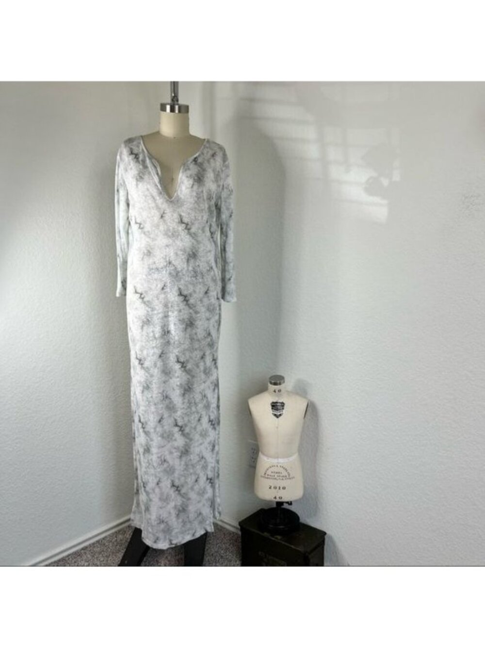 Majestic Filatures Kaki Ink Split Maxi Linen Tie Dye Dress